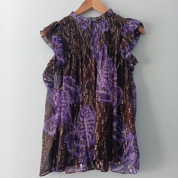 Ulla Johnson Tops - Ulla Johnson Violet Sheer Silk Top w/ Gold Metallic Embellishments 8